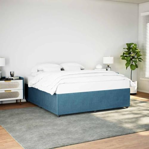 Kaloriko Bettgestell Blau 200x200 cm Samt, Polsterbett mit Lattenrost, Schlafzimmer Möbel, Robustes Design für Matratzen, Komfortabler Schlaf