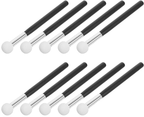 Lurrose Lot de 10 Éponges à Maquillage en Mousse à Tête Ronde, Applicateurs Correcteurs pour Fond de Teint et Anti-imperfections, Manche Noir, Pinceaux Professionnels Polyvalents