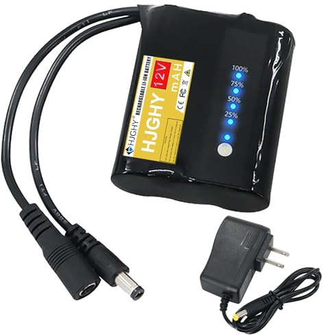 HJGHY 12V 1800mAh 2000mAh 2500mAh 3000mAh PVC Battery Pack 12V Outdoor Portable Lithium Battery for Audio/Surveillance/LED Lights with Charger,12V2000mAh