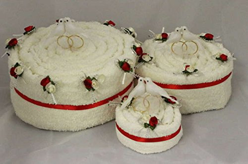 S.B.J - Sportland Handtuchtorte / Hochzeitstorte mit Tauben, Farbe Creme, Gr. L