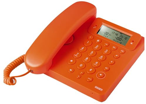 SAIET - Telefono Fisso Casa e Ufficio EGO - con Vivavoce - con Display Multifunzione, Tasti Grandi e Uso Intuitivo - Arancio