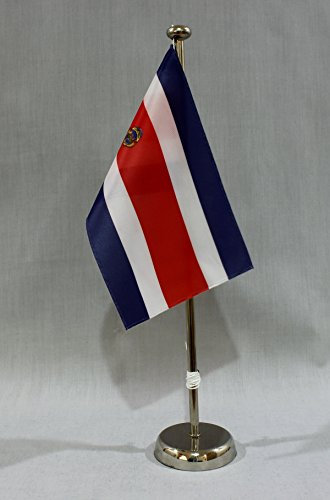 Buddel-Bini Costa Rica 15x25 cm Tischflagge (CH) mit 42 cm Chrom Tischflaggenständer, edle Ausführung