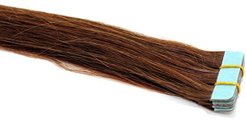 Tape In/On 100% Echthaar Remy Hair Extensions Haarverlängerung 2,5g / Tresse (50cm - 10 Tressen - #4 Schokobraun)