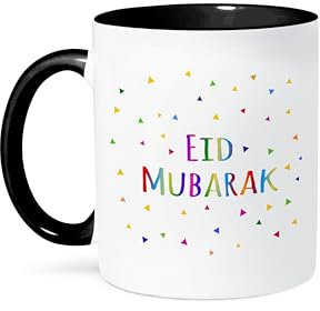 3dRose Mubarak – Happy Eid Blessing After Ramadan Islamic Muslim Holidays Zweifarbige Schwarze Tasse, Keramik, 1 Count (Pack of 1)
