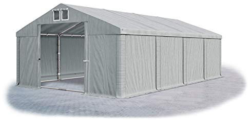 Das Company Lagerzelt 4x8m wasserdicht mit Bodenrahmen grau Zelt 560g/m² PVC Plane hochwertig Zelthalle Summer Floor SD