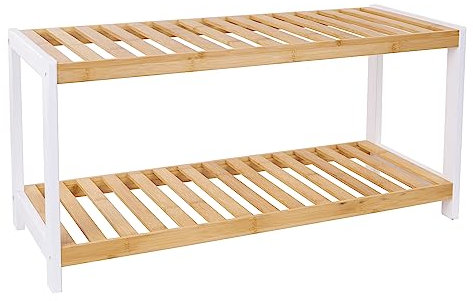 Vencier 2 Tier Bamboo Shoe Rack Stand Shelf Shelving Hallway,Bedroom,Bathroom,Living Room Organizer Holder Storage for 8 pairs shoes (Natural & White)