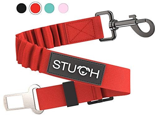 STUCH Universeller Bungee Sicherheitsgurt für Hunde & Katzen - Passend für alle Hunderassen & Autotypen (Farbe Rot) OneSize