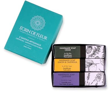 Écrin de Fleur - Coffret de 3 savons à froid artisanaux français (cèdre, citron & calendula, lavande, 3x90g)