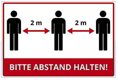 Schild 300x200 mm - Bitte Abstand halten 2 Meter zum eigenen Schutz vor dem Corona-Virus (COVID-19), Warnschild aus PVC Hartschaum Platte 200x300 mm - 3 mm stark