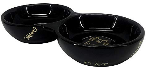 Nobby Katzen Keramik Doppelnapf Golden Cat, schwarz 22,0 x 4,0 cm, 2 x 0,13 l, 1 Stück