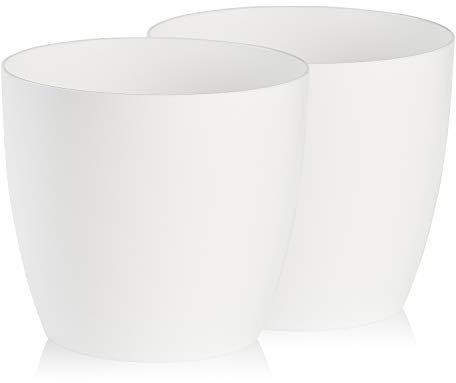 Tymar Blumentopf, 2er-Pack, Pflanzentopf aus Kunststoff, Moderne, matt, Runde Form (ø 25 cm, Weiß)