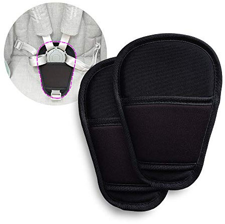 SeedFuture Baby Kinderwagen Sicherheitsgurt Schritt-Kissen Schwarz 2 Stück, Universal Kinderwagen Gurt Pads für Neugeborene Säuglinge Kinder, Kinderwagen Sicherheitsgurt Abdeckungen im Schritt