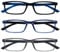 OPULIZE See 3 Pack Blue Light Blocking Reading Glasses Black Blue Grey Computer Anti Glare Mens Womens BBB9-137 +1.50