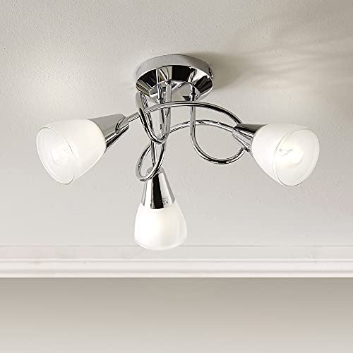 3 Light Ceiling Fitting with 3 Glass Shade Bulb Holders in a Chrome Body and White Glass Shades Finish