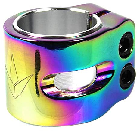 Blunt Stunt-Scooter Cut Out Double Clamp 31,9/34,9 Tret Roller Ersatz Lenker Klemme + Fantic26 Sticker (Regenbogen Rainbow Neochrome)