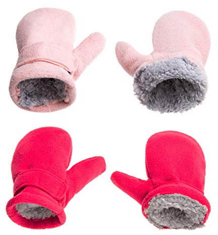 SEYUFN Winterhandschuhe für Babys, Futter aus Molton, für Kleinkinder, Jungen, warm, weich, für Babys, Mädchen, verstellbare Handschuhe im Freien (Rosa + Rosa, Rot, M)