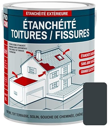 PRO COM Peinture, résine d'étanchéité toiture, réparation tuiles, fissures, anti-fuites, décore, protège, plusieurs coloris 2.5 litres