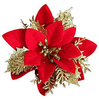 Yumfoz 10 Stück künstliche Weihnachtssterne Weihnachtsblumen Glitzer Weihnachtsstern Blumen mit Clips, Weihnachtsbaum Blumen für Neujahr Weihnachtsdekoration