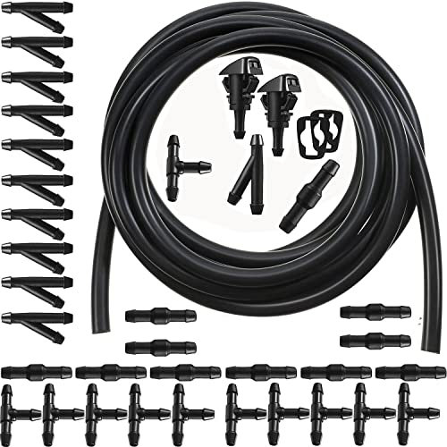 RUNCCI-YUN 4m Juego reparación de manguera de agua para limpiaparabrisas universal, Manguera Limpiaparabrisas Coche, Manguera de Rociadores, manguera flexible de silicona+30Piezas Conector Manguera