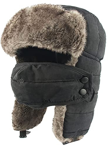 SJASD Unisex Fliegermütze Warm Wintermütze Pilotenmütze mit Ohrenklappen,Russische Mütze Bomber Mützen Skimütze Fellmütze für Outdoor Radfahren Skifahren,Schwarz,L(55~61cm)