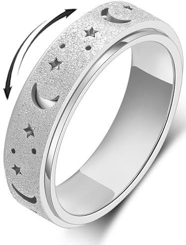 MHWTTY Fidget Spinner Ring Angst Ring für Frauen Fidget Ringe für Angst Fidget Ringe Angst Spielzeug Angst Relief Ring Spielzeug Fidget Spinner Ring Männer Fidget Toys, 4 UK, Edelstahl