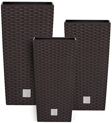 Topf Set 3 x Pflanztöpfe Kübel Rattan Hohes H 50 55 61 cm Umbra Kunststoff mit Pflanzeinsatz Quadrat