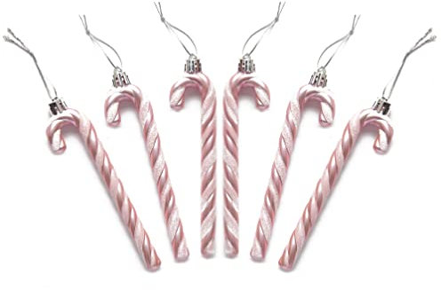 Pack of 6-13CM Glitter Candy Cane –Christmas Tree Hanging Decoration Bauble Xmas Ornament (Blush)