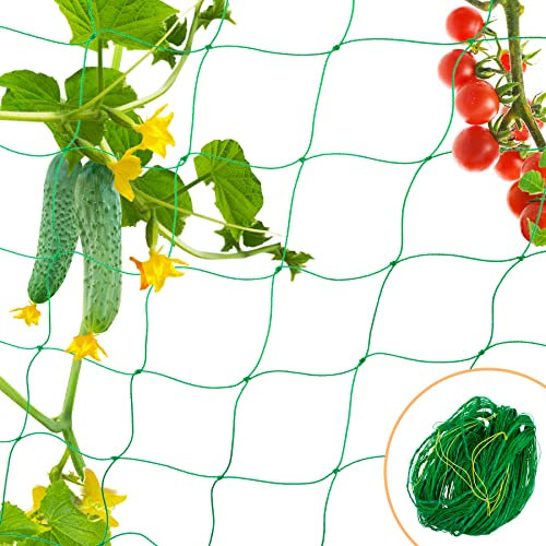 Garden Trellis Netting 8m x 2m with 50 Pcs Cable Ties, Pea Bean Netting Climbing Plant Support Net, Garden Trellis Mesh Net for Cucumber Tomatoes Grapes Climber Vine Plant Flower