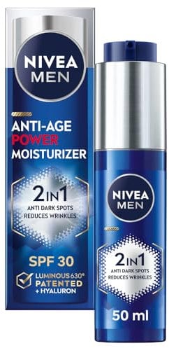 NIVEA MEN Crème hydratante anti-âge 2 en 1 (50 ml), avec SPF 30, thiamidol et acide hyaluronique pour la protection solaire, la prévention des taches sombres et une peau plus jeune