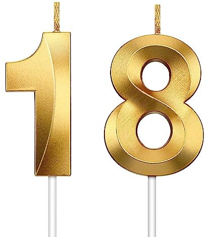 FENGCHUANG 18. Geburtstagskerzen, 3D Kerzen Geburtstag, 5CM Gold Geburtstagskerzen Zahlen, Helle Geburtstagskerze, Tortendeko Geburtstag, Birthday Candles für Geburtstagsdeko (Nummer 18)