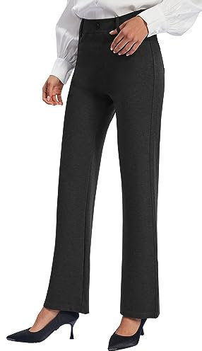 AFITNE Women's Straight Leg Work Trousers - Tummy Control Bootcut Yoga Pants for Women, Ladies Workout Office Yoga Work Trousers with 4 Pockets - 31 Inches - Charcoal S