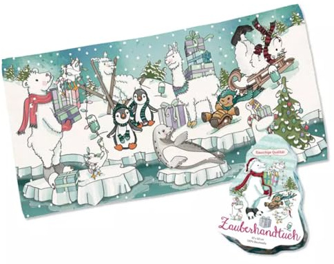 itsisa Magisches Handtuch Winterzauber 60x30 cm - Zauberhandtuch, Kinder Handtuch, Kindergeschenk, Winter, Weihnachten, Adventskalender