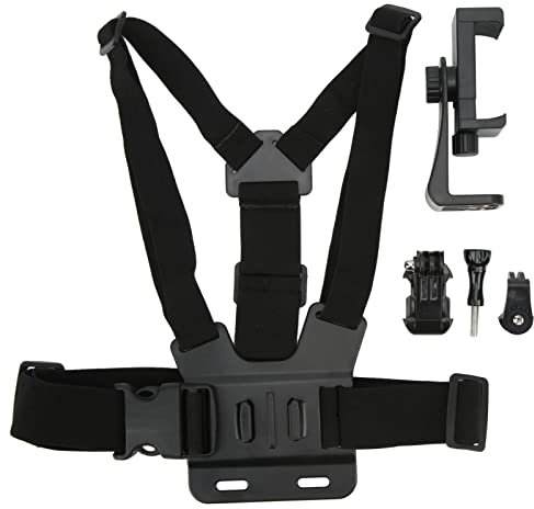 Harness Strap, Adjustable Chest Mount Harness Cellphone Chest Mobile Phone Strap Clip with Phone Holder for Live Streaming Outdoor Cycling Action Camera Chest Strap Holder