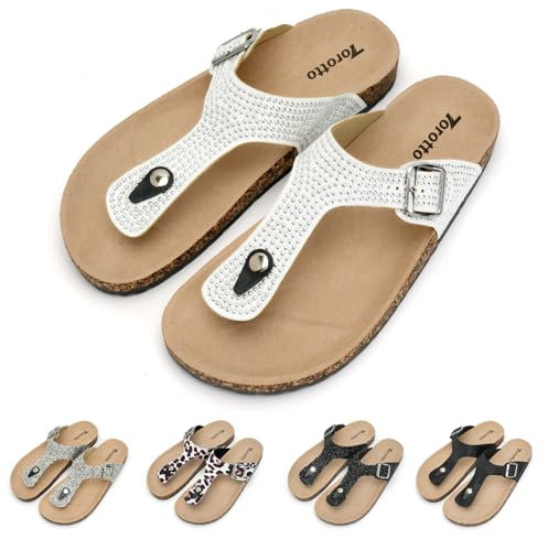 Damen Zehentrenner Flip Flops Pantoletten Hausschuhe Sportliche Kork-Fußbett Schlappen Mit Verstellbarer Rieme Sandalen(Schwarz,39 EU)
