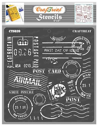 CrafTreat wiederverwendbare Post-Schablonen zum Malen auf Holz, Wänden und Fliesen – Post-Schablonen – 15,2 x 15,2 cm – DIY-Kunst- und Bastel-Schablonen, Poster – Post-Schablonen