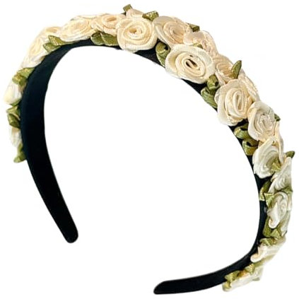 scicent Haarschmuck Hochzeit Blumen Haarband Mode Floral Elastisch Stirnband Stickblumen Braut Stirnband Haarreif für Festival Party Reisefotografie Konzert (Weiß) - 16310