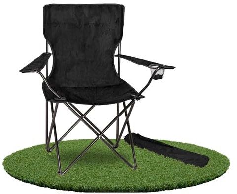 Campingstuhl faltbar 'Safari' bis 100kg Tragkraft - Anglerstuhl mit Armlehne inkl. Getränkehalter, Tragetasche & Zugband - robuster Strandstuhl - Klappstuhl Outdoor, Farbe:Schwarz