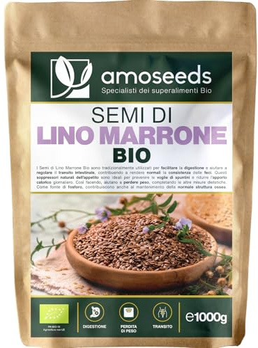 Semi di Lino Marrone Interi BIO 1kg | Omega-3, Fibre | Senza Glutine, Crudi | Ideali per frullati, porridge e dolci | 100% naturali | Qualità superiore