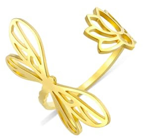 kkjoy Lotus Blume Yoga Ring Edelstahl Lotus Einstellbare Offene Finger Ringe Inspirational Schmuck für Frauen Mädchen