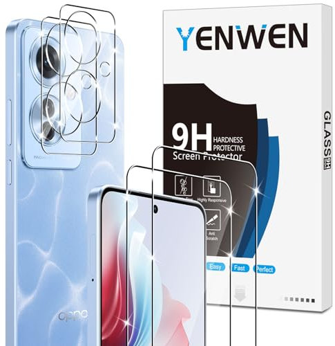 Yenwen Protector de Pantalla para OPPO Reno 11F 5G, 2 Piezas Cristal Templado con 2 Piezas Protector de Lente de Cámara, 9H Dureza Ultra Resistente Vidrio Templado para OPPO Reno 11F