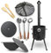 Feuerofen Ø 36 сm mit Thermometer und Herdplatte 4 Ringe 40 cm Gusseisen Kazan flacher Boden mit Deckel Ø 36,7 cm (10 L) 2 Schaumlöffel Schöpfkelle 48 cm Bambuslöffel, spatel Abdecktasche (08602389)
