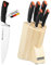 GROSSMAN® Waterloo | Ensemble de couteaux 5 pièces avec bloc | Lames en acier inoxydable allemand | Bloc de couteaux avec couteaux | Set de couteaux de cuisine (Beige | Noir profond-orange, 5 pièces).