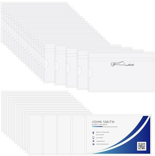 Namensschildhalter aus transparentem Kunststoff mit Etiketten, ID-Namensschilder mit Nadeln, horizontale Namensschild-Hülle für Meetings, Seminar, Shows, Veranstaltungen und Konferenzen, 50 Stück