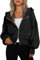 Fisoew Damen Sweatjacke mit Kapuze Langarm Hoodie mit Zweiwege Reißverschluss Crop Kapuzenpullover(Schwarz,L)