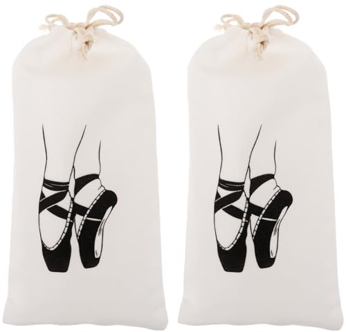 DEARMAMY 2 Pezzi Scarpe Da Balletto Da Danza per Bambini Scarpe Da Danza Classiche Scarpe Da Balletto per Donne Borse Da Danza Con Cordino Bianco Panno, bianco, 26.50X13.50X0.30CM, Gancio per borsa