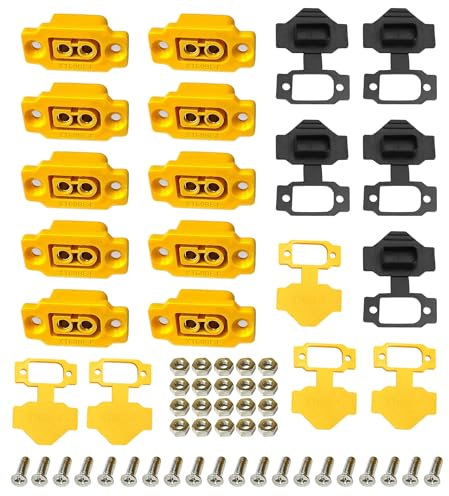 HUAZIZ 10 Paar XT60E-F Hochstrom Einbaustecker mit Gummikappe, Schrauben Wassergeschützt für Lipo Akku XT60 Stecker