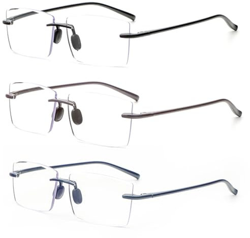 KoKoBin 3 Stück Randlos Lesebrille super Light Anti Blaulicht Computerbrille Lesehilfe für Damen und Herren (3 Stück, 2, Dioptrien)