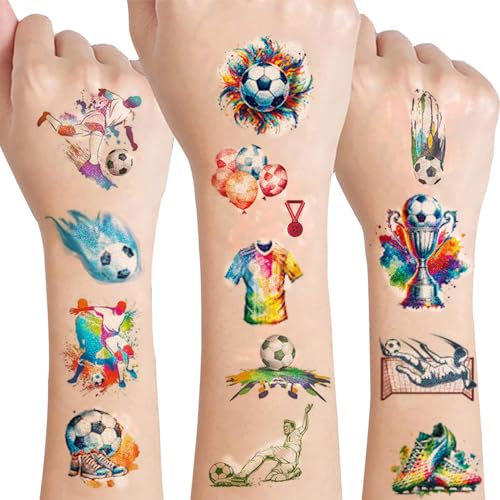 Drookaen Glitzer Fußball Kinder Tattoo Jungen, 12 Blätter Tattoos Kinder Fussball Mitgebsel, Jungen Give Away Kindergeburtstag, Tattoo Kindergeburtstag Mitgebsel Fußball Party