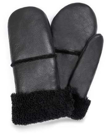 Valcuer 1887 Fäustlinge COZY MITTEN warme Unisex Handschuhe aus hochwertigem Lammfell, Fell, Leder - bequem, warm und hochwertig in Schwarz, in Gr. 6