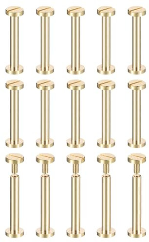 sourcing map 25Pack Brass Chicago Screws, 25x8mm Flat Head Screw Back Binding Post Nail Stud Rivets for DIY Leather Craft Belt Strap, Brass Tone